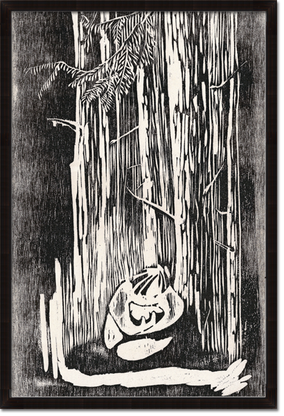 woodcut print titled FirstBreath